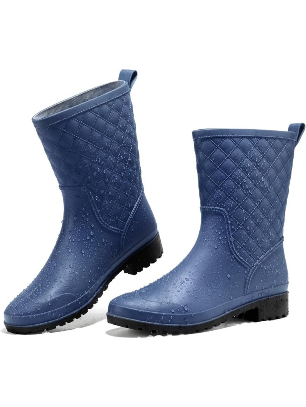 Women's Navy Rain Boots Mid Calf Waterproof Rainboots for Garden Mud Farm Boots